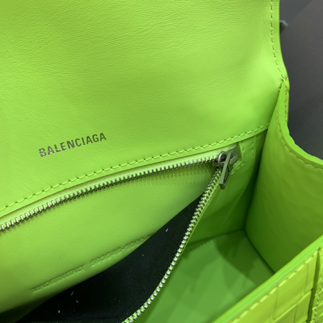 Balenciaga Hourglass XS Handbag Crocodile Embossed Shoulder Bag Lemon Yellow